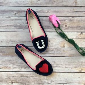 GAP Kids navy heart U girls velvet flats size 2